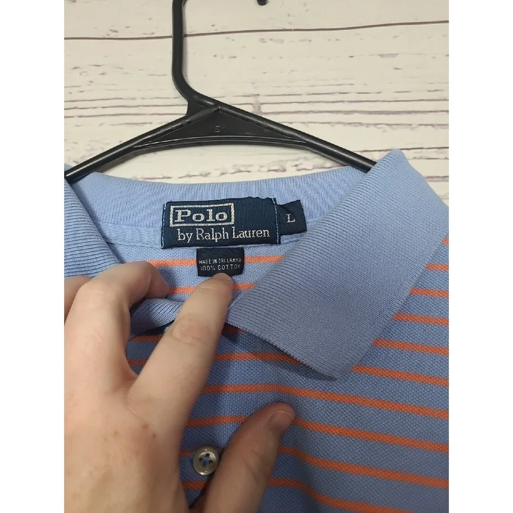 Polo Ralph Lauren Mens Large Blue Orange Striped Short Sleeve Cotton‎ Polo Shirt